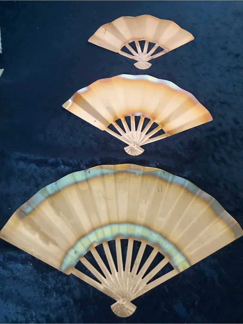 HOMCO Metal Ming Fan Wall Accents in Copper and Gold Tones MCM  1328 Set of 3